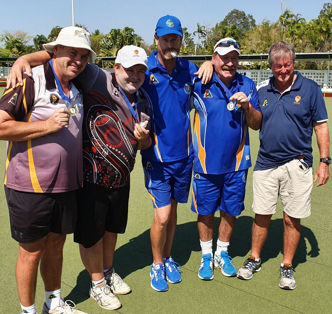 L- R Mark Malogorski, Ian Smith, Trystan Smallacombe, Paul Rodin, and Bowls NT President Buster Quinlan